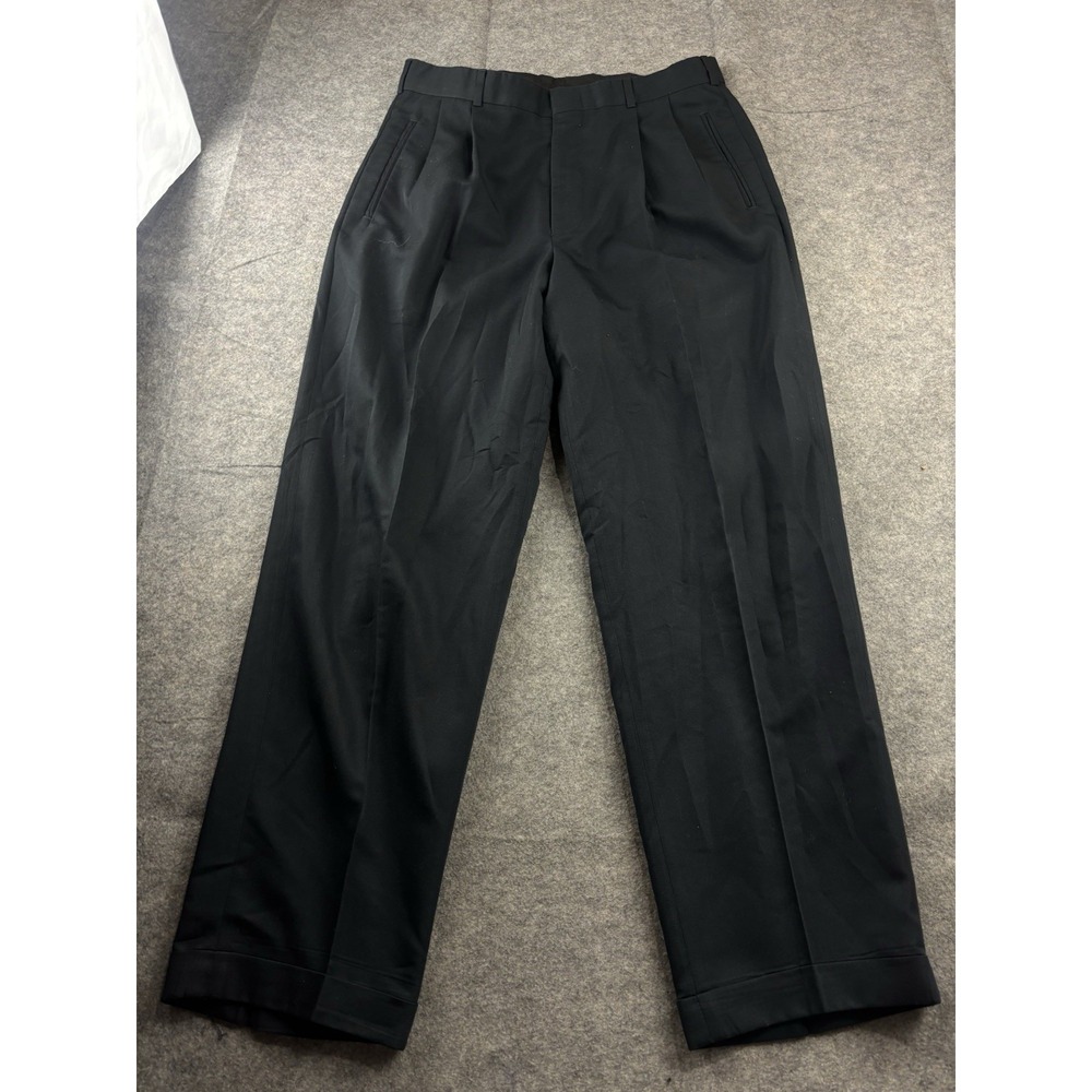 Vtg Y2K 2000s Perry Ellis Men's 33/32 Pleated Cuffed High Waist Navy Dress Pants